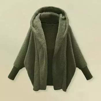 Женское осенне-зимнее плюшевое пальто с капюшоном, длинными рукавами и открытой передней частью, однотонная флисовая куртка, утепленная теплая верхняя одежда L вино красного