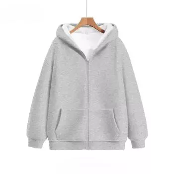 Женское осенне-зимнее повседневное худи с длинным рукавом, капюшоном, однотонное, из легкого флиса, с большим карманом, свободное, на молнии S чёрный