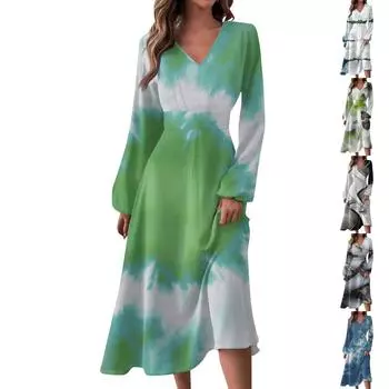 Женское осенне-зимнее повседневное модное длинное платье с V-образным вырезом и длинными рукавами в полоску, подходящее для повседневной жизни и вечеринок L чёрный