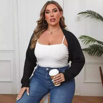 Женское осенне-зимнее повседневное пальто больших размеров нестандартного кроя свитер S чёрный