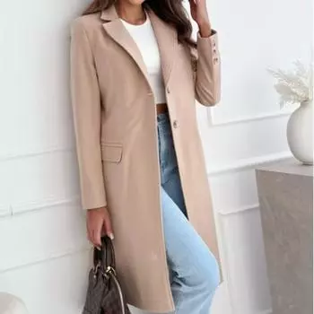 Женское осенне-зимнее простое однотонное твидовое пальто средней длины на пуговицах S белый