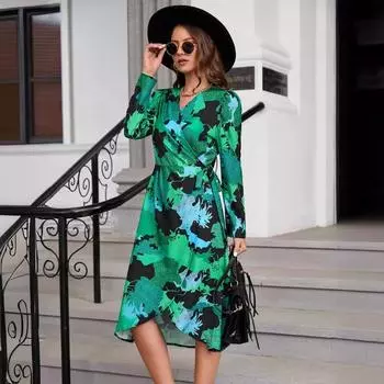 Женское осенне-зимнее сексуальное платье с разрезом и V-образным вырезом, длинными рукавами S белый