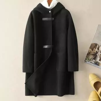 Женское осенне-зимнее шерстяное пальто средней длины с капюшоном и длинными рукавами, карманами, однобортное толстое пальто, теплая куртка, уличная одежда M верблюд