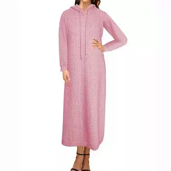 Женское осенне-зимнее сплошное цветное свободное вязаное цельное платье с длинным рукавом S белый