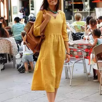 Женское осенне-зимнее свободное платье большого размера со средним рукавом S синий