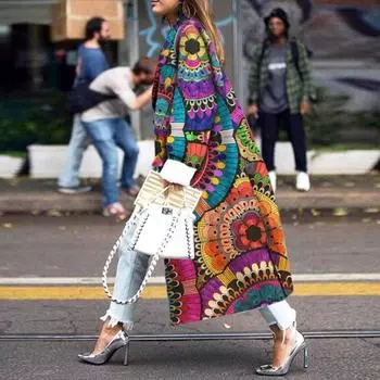 Женское осенне-зимнее свободное шерстяное пальто с принтом S розовый