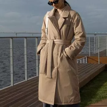 Женское осенне-зимнее темпераментное длинное хлопковое пальто с простым карманным поясом и лацканами S бежевый