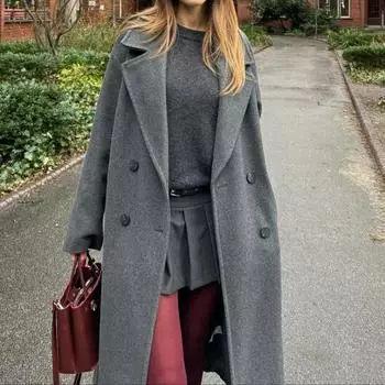 Женское осенне-зимнее теплое длинное пальто шикарное элегантное женское однотонное длинное рукавное двубортное пальто из искусственной шерсти XS серый