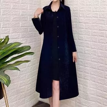 Женское осенне-зимнее тонкое однотонное пальто с длинными рукавами на пуговицах, пальто для поездок на работу в больших ярдах 5XL