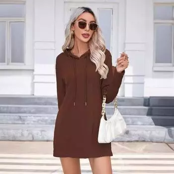 Женское осенне-зимнее трикотажное платье с капюшоном и длинными рукавами 2025 года S