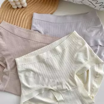 Женское осенне-зимнее высокоэластичное бесшовное нижнее белье для девочек со средней высокой талией, симпатичные утягивающие трусики для девочек One size