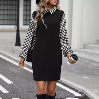 Женское осеннее элегантное платье средней длины для поездок на работу в европейском и американском стиле S