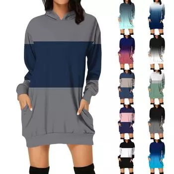 Женское осеннее и зимнее платье-толстовка с капюшоном, платье с принтом на Хэллоуин L чёрный