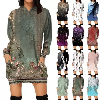 Женское осеннее и зимнее платье-толстовка с капюшоном, платье с принтом на Хэллоуин XL