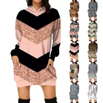 Женское осеннее и зимнее платье-толстовка с капюшоном, платье с принтом на Хэллоуин L чёрный