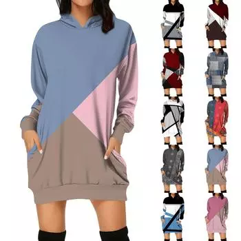 Женское осеннее и зимнее платье-толстовка с капюшоном, платье с принтом на Хэллоуин XL серый