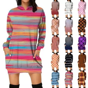 Женское осеннее и зимнее платье-толстовка с капюшоном, платье с принтом на Хэллоуин L чёрный