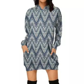 Женское осеннее и зимнее платье-толстовка с капюшоном, платье с принтом на Хэллоуин XL синий