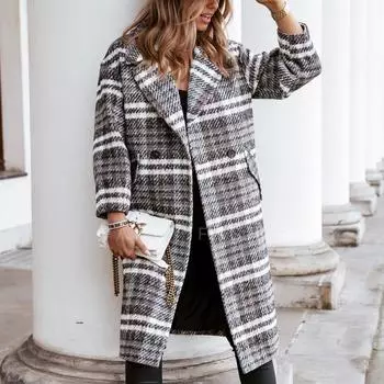 Женское осеннее и зимнее повседневное утепленное теплое пальто средней длины с длинными рукавами XL серый