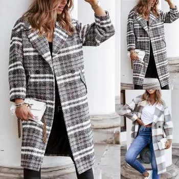 Женское осеннее и зимнее повседневное утепленное теплое пальто средней длины с длинными рукавами L серый