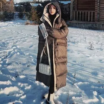 Женское осеннее и зимнее высококачественное пальто большого размера на белом утином пуху средней длины, свободное плотное пальто выше колена S шифер серый