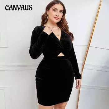 Женское осеннее модное сексуальное платье средней длины с высокой талией и укороченным вырезом 1XL чёрный