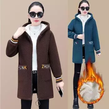 Женское осеннее модное свободное стеганое кашемировое пальто, зимнее новое корейское теплое и тонкое пальто с капюшоном средней длины, женский кардиган для отдыха M морская волна