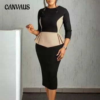 Женское осеннее новое модное элегантное цветное платье-футляр S чёрный