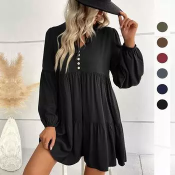 Женское осеннее однотонное платье в стиле пэчворк с длинными рукавами S армия зеленый