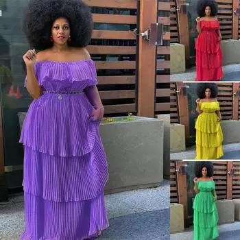 Женское осеннее однотонное шифоновое плиссированное платье с открытой спиной на одно плечо и пляжным курортом S красный