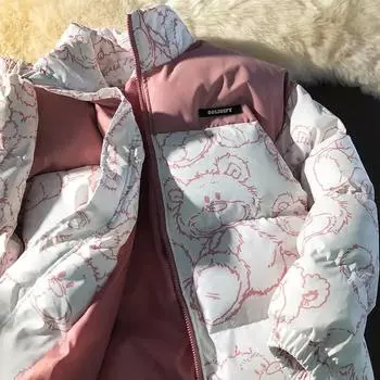 Женское осеннее пальто с медведем, теплая и удобная легкая утолщенная куртка с воротником до половины, ветрозащитная свободная куртка с верхним пальто S чёрный