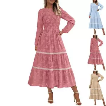 Женское осеннее платье миди с цветочным принтом и длинными рукавами, присборенное в стиле бохо, длинное струящееся платье для свадебной вечеринки M синий