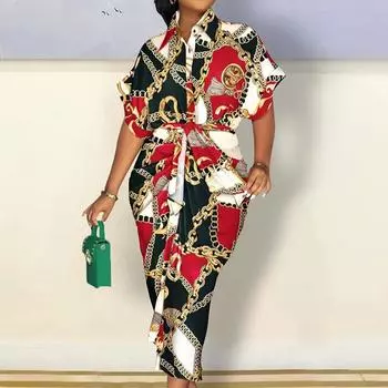 Женское осеннее платье-рубашка с длинным рукавом и V-образным вырезом на пуговицах, длинные платья S разноцветный