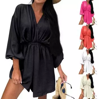 Женское осеннее платье с длинным рукавом и V-образным вырезом на талии для женщин S хаки