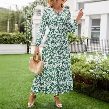 Женское осеннее платье с принтом S зелёный