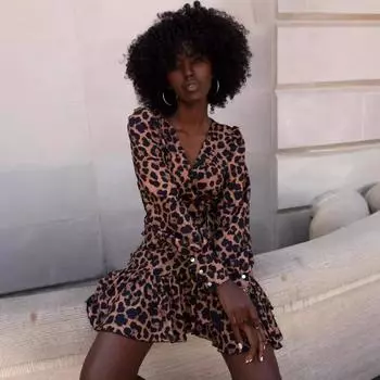 Женское осеннее платье с V-образным вырезом и длинными рукавами, с оборками S чёрный