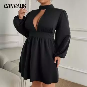 Женское осеннее сексуальное интеллектуальное новое элегантное короткое платье с полуводолазкой 1XL чёрный