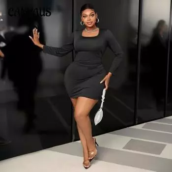 Женское осеннее сексуальное утягивающее новое облегающее платье с высокой талией, обтягивающее все, обтягивающее ягодицы, короткое платье 1XL чёрный