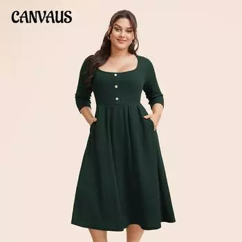 Женское осеннее темпераментное элегантное темно-зеленое простое платье средней длины 1XL темно-зеленого