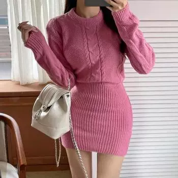 Женское осеннее теплое трикотажное платье, винтажный пуловер в рубчик, облегающие платья на весну One Size красный