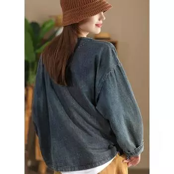 Женское осеннее V-образное вырезное винтажное свободное ретро повседневное ковбойское пальто Niche с длинными рукавами индивидуальное пальто One Size