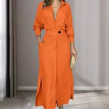 Женское осеннее весеннее платье с V-образным вырезом и плотным разрезом, однотонное боковое платье с высокой талией и глубокими цветными карманами с лацканами M вино красного