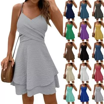 Женское освежающее платье без рукавов, повседневное однотонное свободное платье с открытой спиной и молнией XXL циан