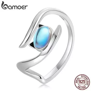 Женское открытое кольцо BAMOER из стерлингового серебра 925 пробы с лунным камнем и котом, новое модное кольцо для девочек, эффектное ювелирное изделие, изысканный подарок 925 silver