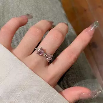 Женское открытое кольцо, регулируемая булавка с кубическим цирконием, в форме банта, гладкое полированное ювелирное изделие на палец, ежедневное кольцо для выпускного вечера, вечеринк... розовый