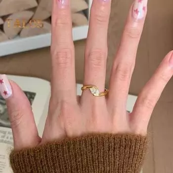 Женское открытое кольцо регулируемого размера с кубическим цирконием, золотое кольцо с гальваническим покрытием, гладкое витое украшение на палец для вечеринки, поездки на работу, банкета C белый