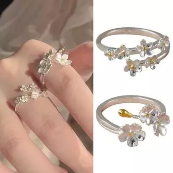 Женское открытое кольцо с цветком, регулируемое, гладкое, полированное, в стиле ретро, легкое, для свиданий, ежедневного выпускного вечера белый