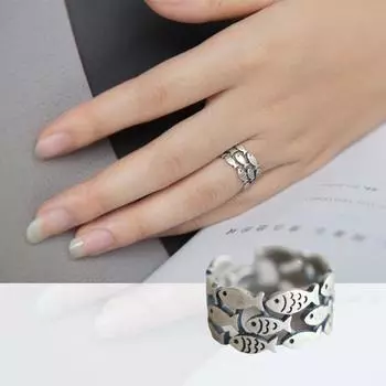 Женское открытое кольцо в форме рыбы, милое регулируемое цветное гипоаллергенное твердое металлическое кольцо на палец