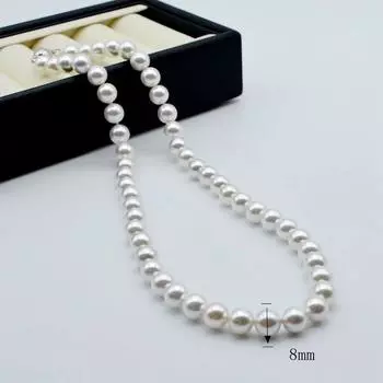Женское ожерелье 8 мм, ожерелье из перламутра, белое круглое ожерелье из перламутра океана, глянцевое короткое ожерелье 42cm