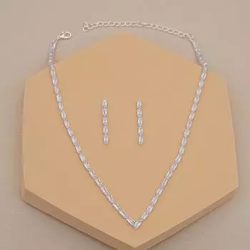 Женское ожерелье, элегантный подарок, регулируемые шикарные ослепительные серьги-капли с кубическим цирконием, комплект свадебных украшений серебряный